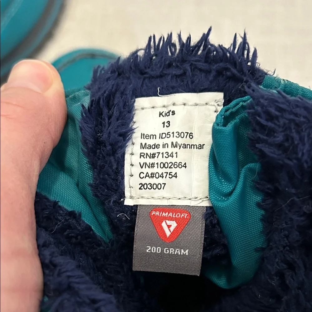 L.L. Bean Ultralight Quilted Snow Boots Kids Size 13 Aqua Fleece Lined Winter